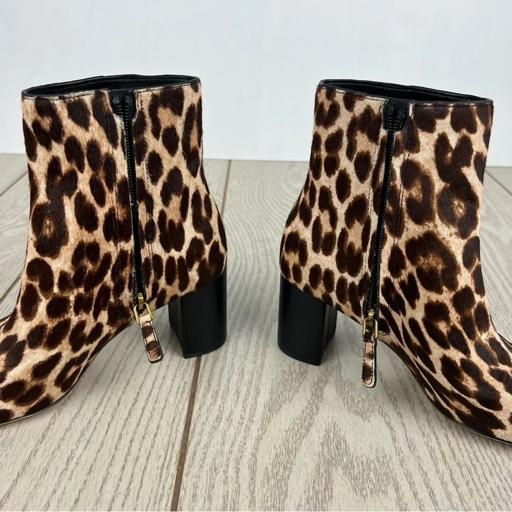 Tory Burch Brooke Leopard Calf Hair Ankle Heeled Booties 6 Brown/Tan/Black $398